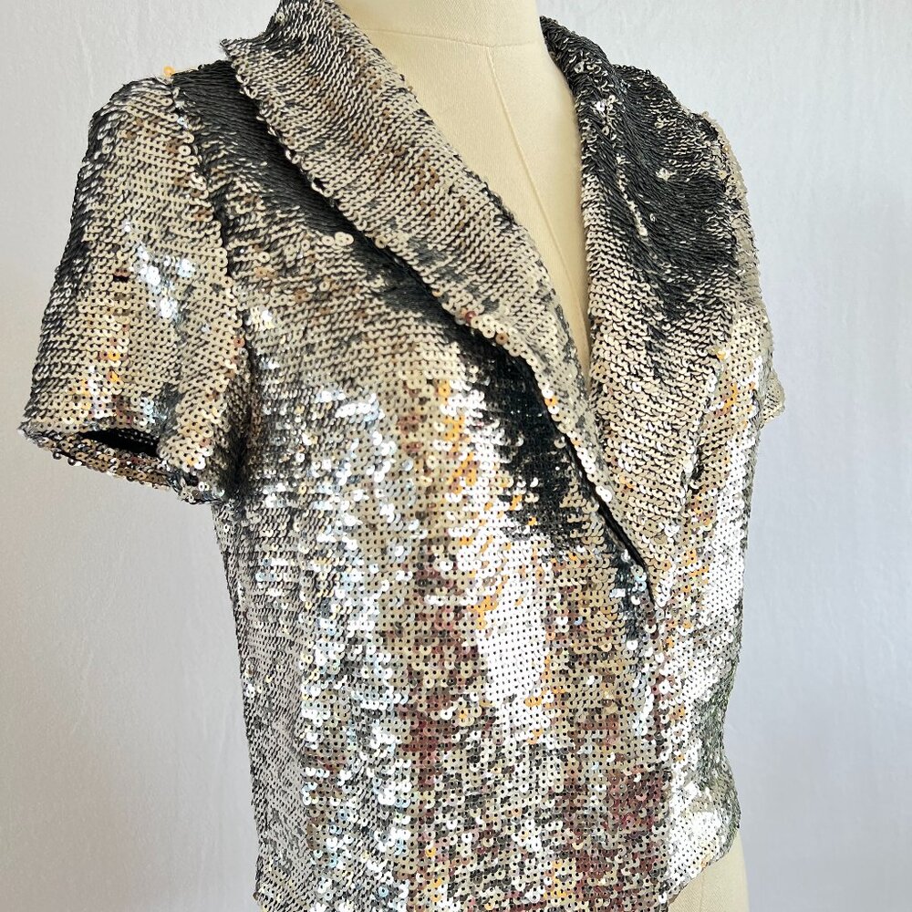 Bird by Juicy Couture Silver Sequin Cropped Jacket - Size Small
